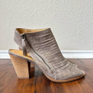 PAUL GREEN Cayanne Peep Toe High Heel Booties Smoke Brush Metallic